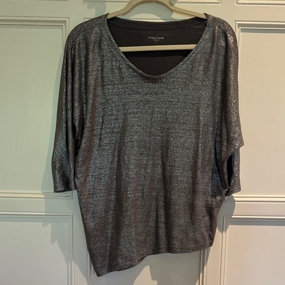 Charter Club Metallic Gray Short Sleeve Top